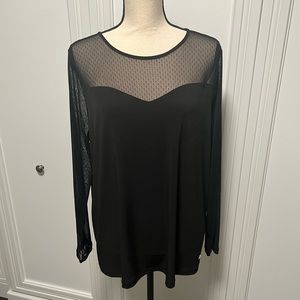 Anne Klein Textured Sheer Sweetheart Neckline Polyester Black  Top  XL (…